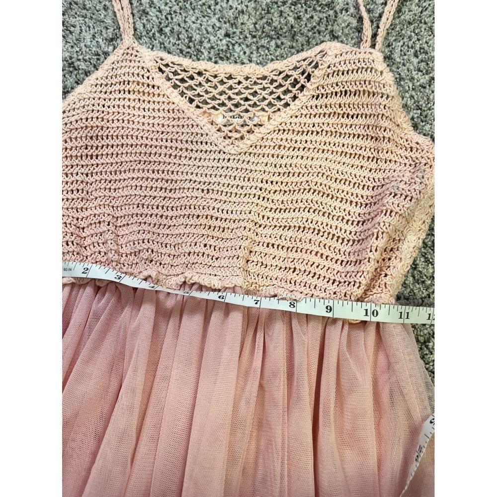 MiLady Italy Pink Crochet Tulle Maxi Dress Spaghetti Strap Fairycore Boho 48in - Picture 7 of 13